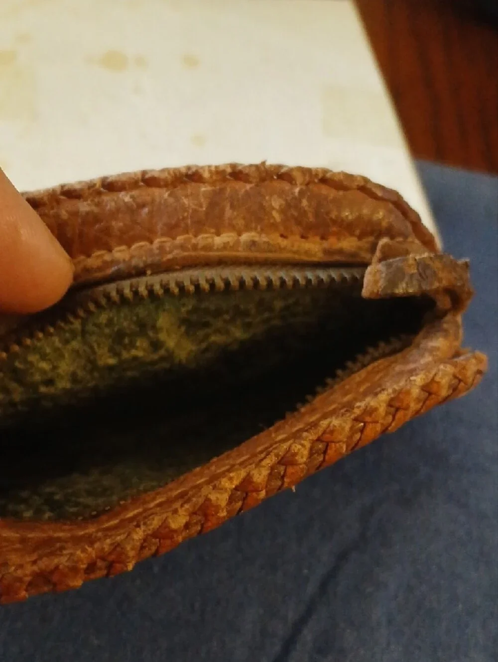 Handtooled Floral Leather Coin Case - Brown